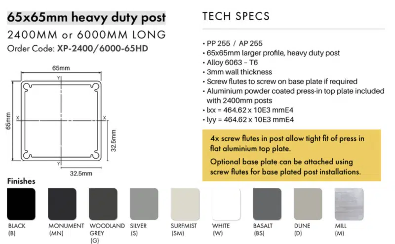 Fence Post HD - 65x65mm x 6000mm SFS - Aluminium - BS - Image 2