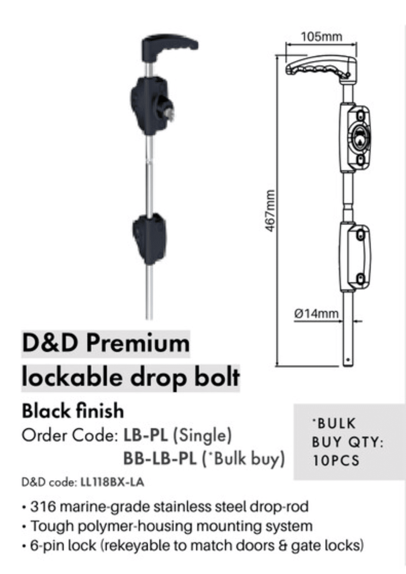 D&D Lokk Bolt - SECURITY DROP-BOLT - Lockable - Image 2