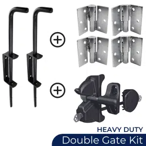 Double Gate - Hinge & Latch Kit - Heavy Duty Black