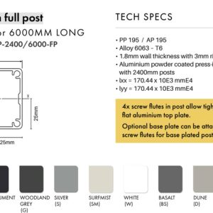 Fence Post – 50x50mm x 2400mm Aluminium - W - Image 2