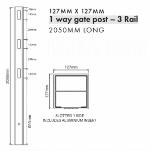 3 RAIL FENCING - 1 Way Gate Post - 2050H - Image 2