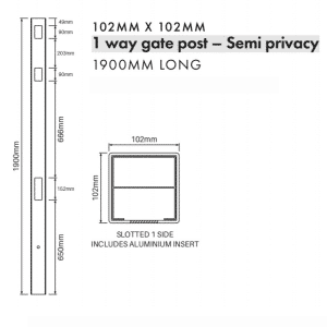 SEMI PRIVACY - 1 Way Gate Post - 1900H - Image 2
